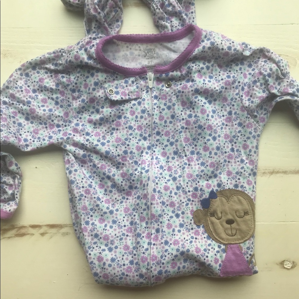 Monkey pj onesie with purple flowers
